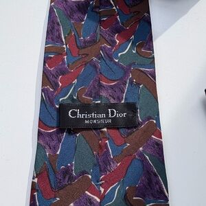 VTG Dior Multicolor Abstract Silk Tie - Purple/Burgundy/Blue